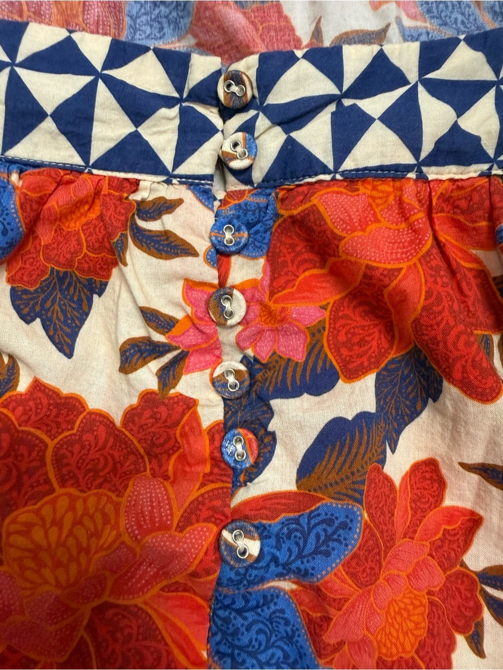 Farm Rio x Anthropologie Floral Peasant Top in Rust Orange & Royal Blue Sz Sm - Picture 9 of 11